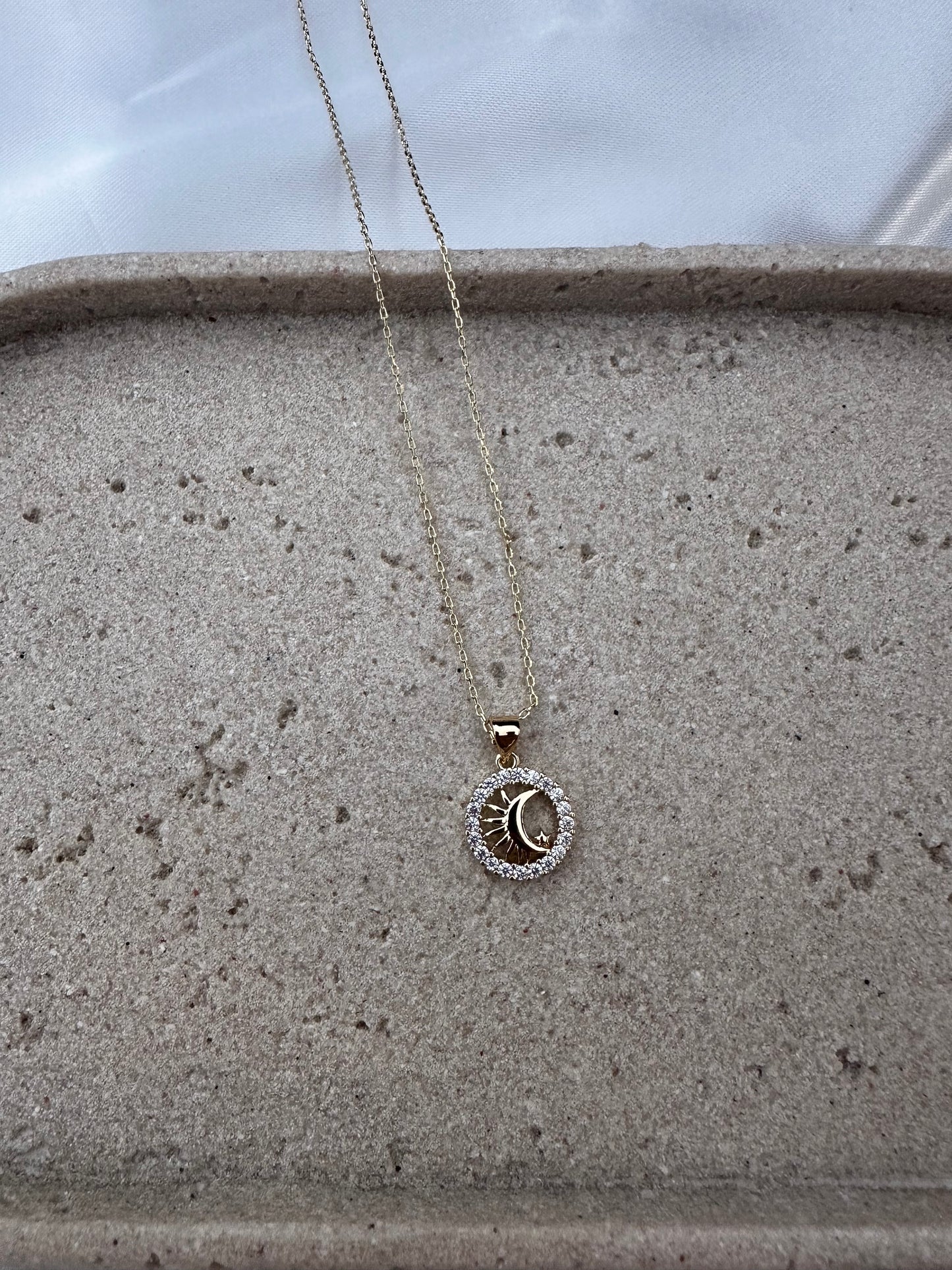 Everluxe Sun & Moon Necklace – Gold Plated with CZ Halo