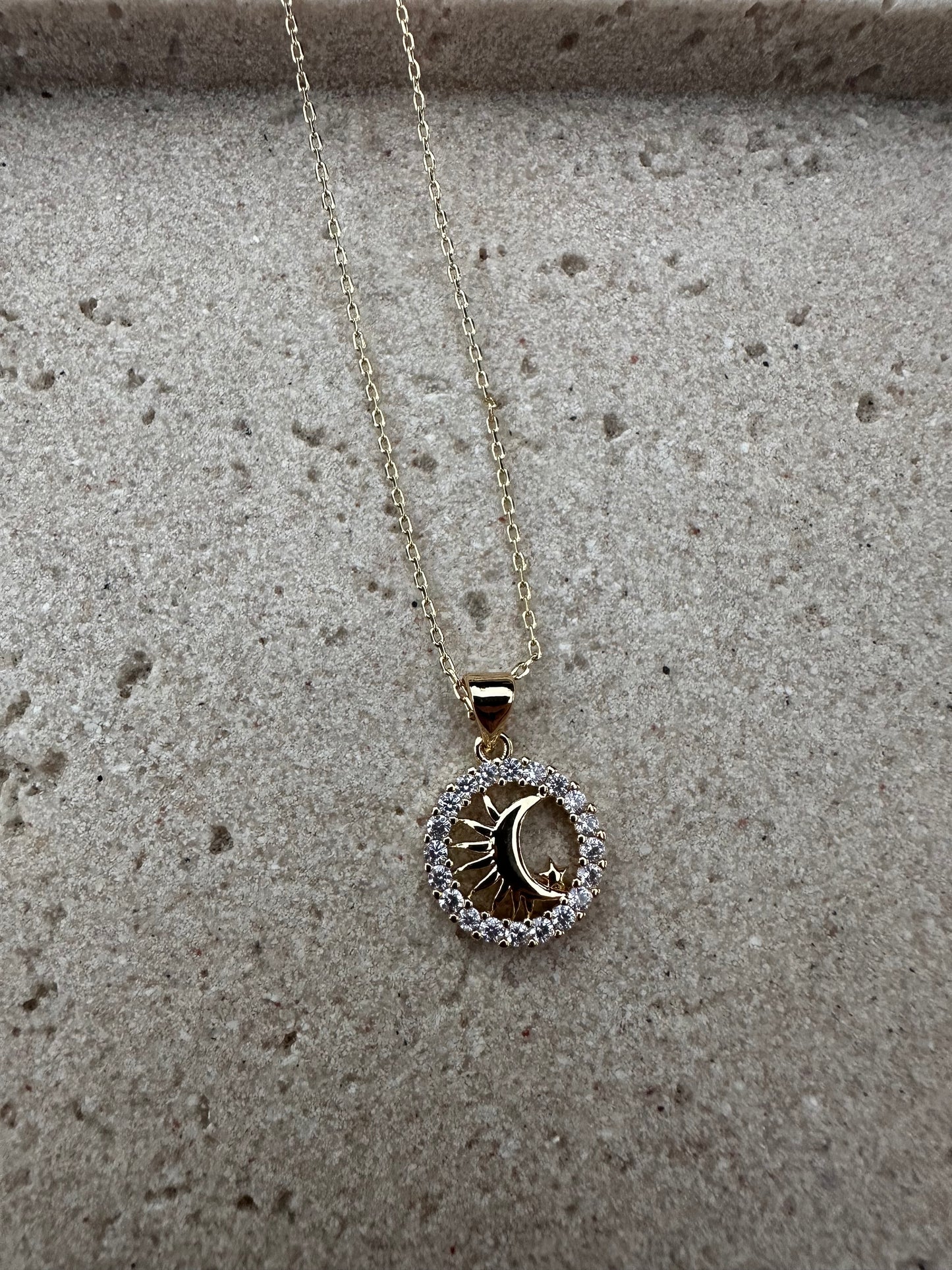 Everluxe Sun & Moon Necklace – Gold Plated with CZ Halo