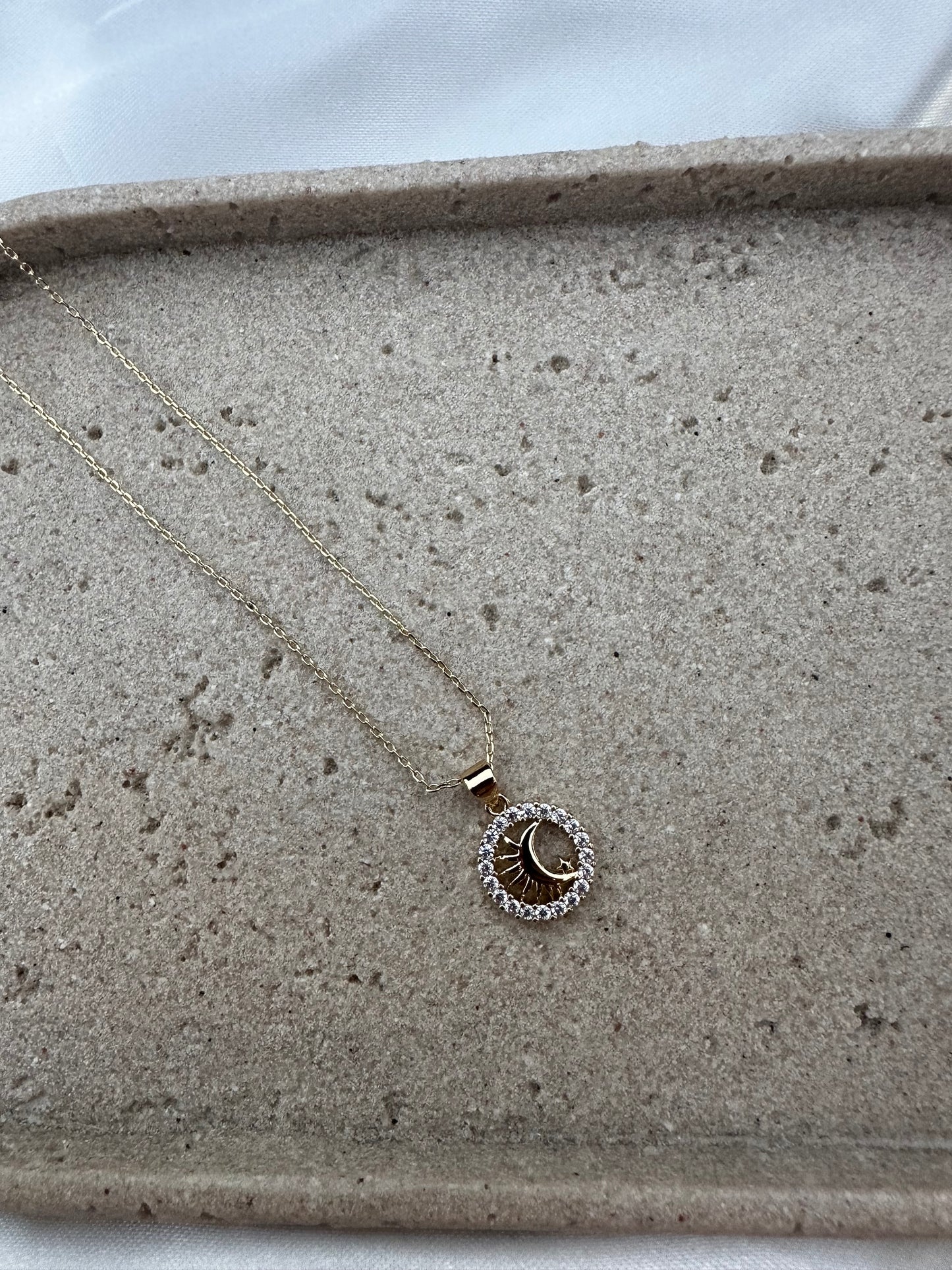 Everluxe Sun & Moon Necklace – Gold Plated with CZ Halo