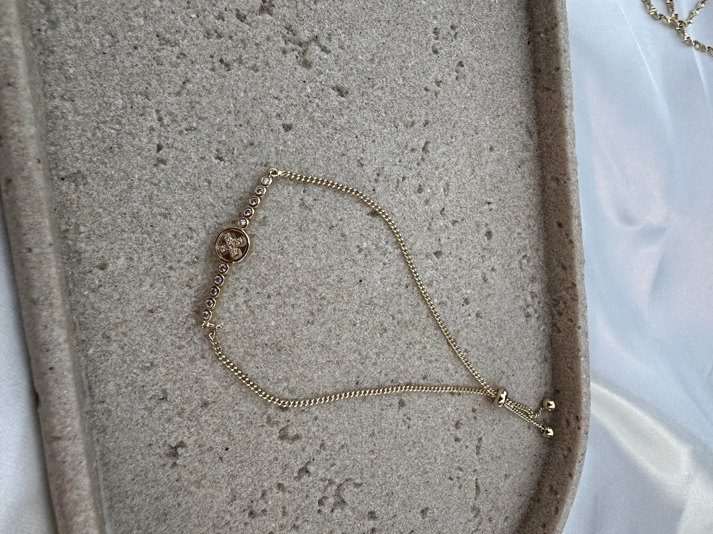 Gold Adjustable Clover Bracelet with Sparkling CZ Accents