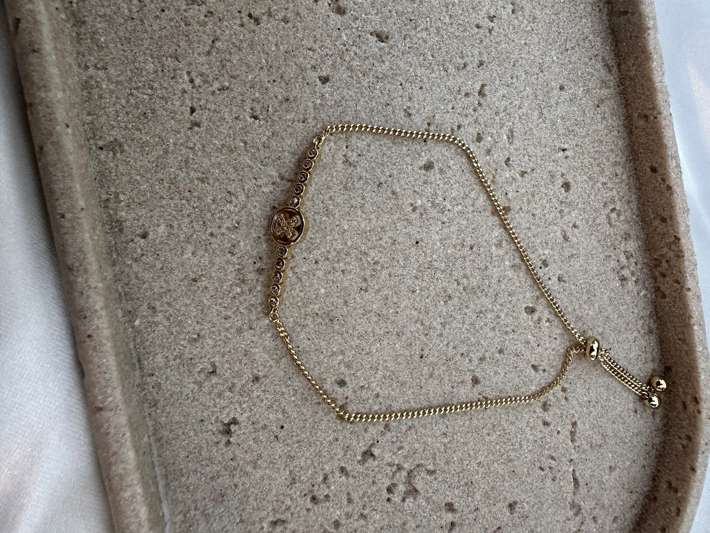 Gold Adjustable Clover Bracelet with Sparkling CZ Accents