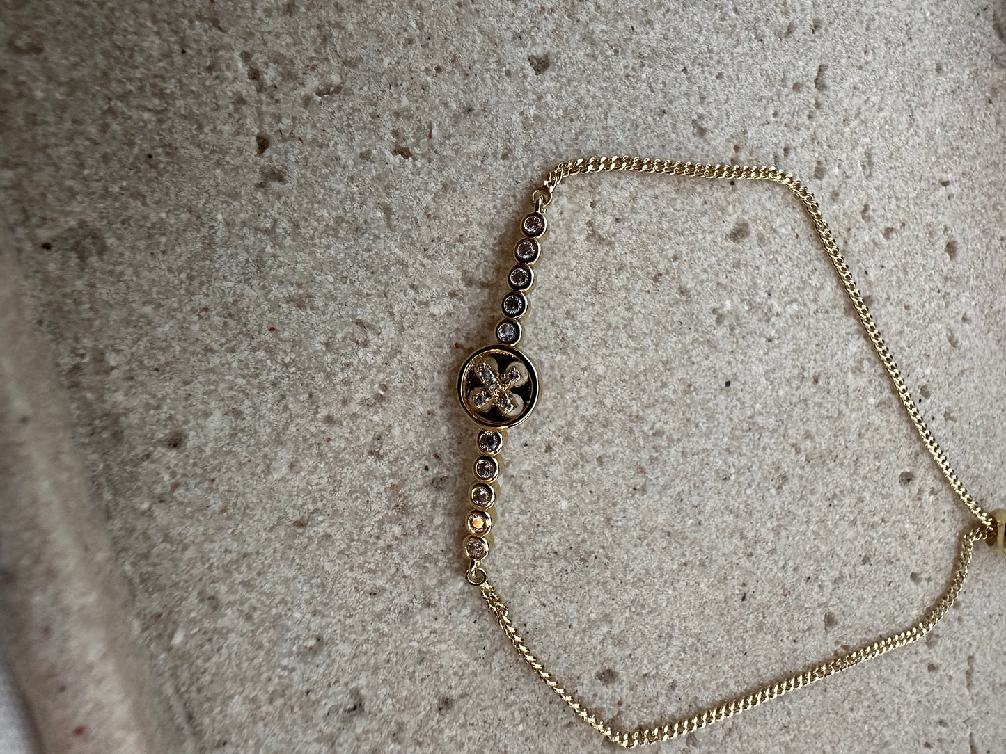 Gold Adjustable Clover Bracelet with Sparkling CZ Accents