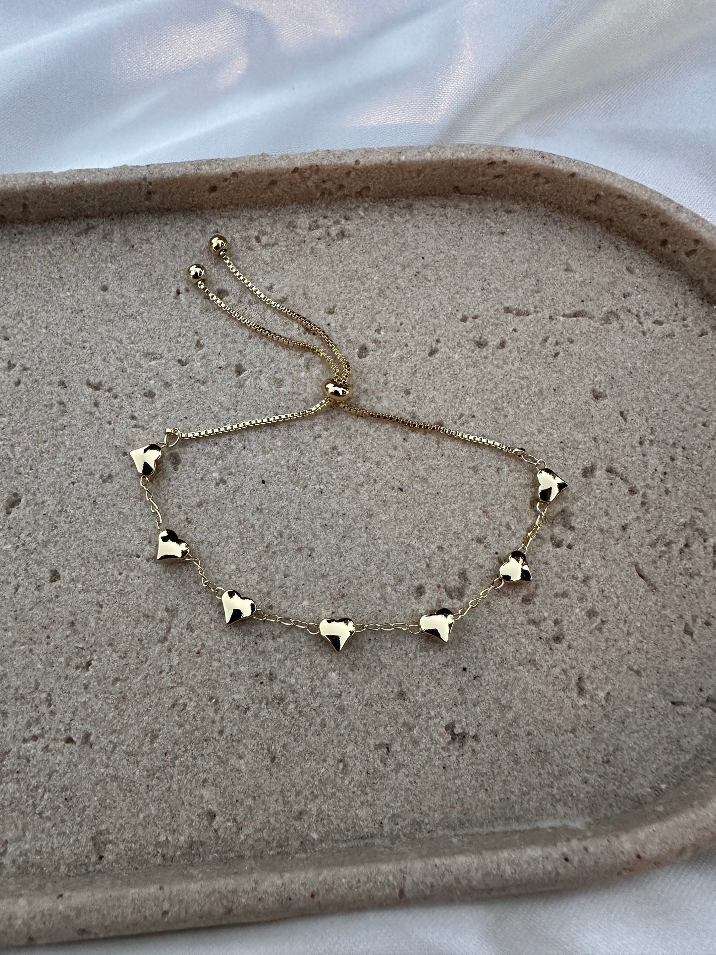 Adjustable Gold Heart Bead Bracelet