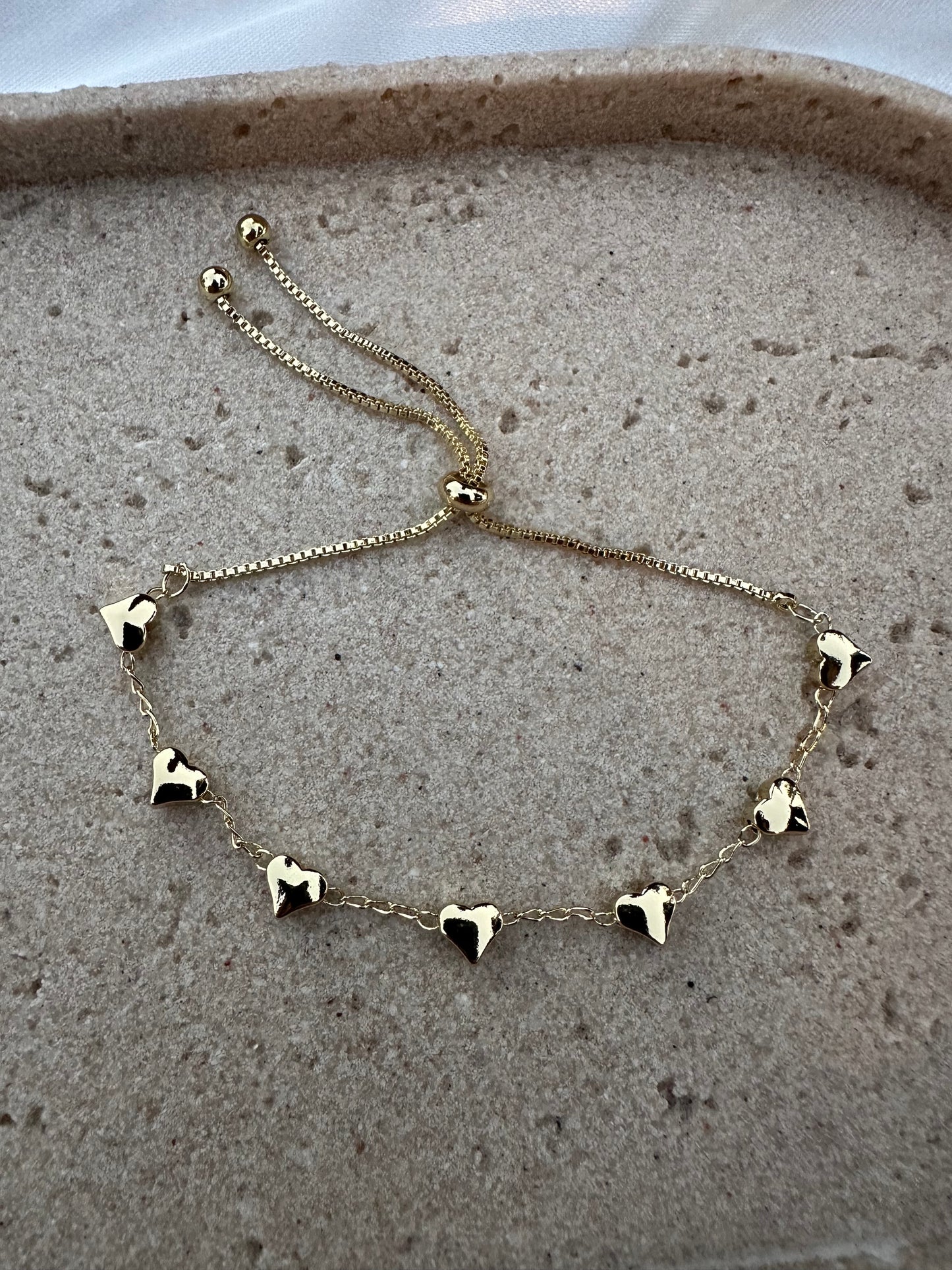 Adjustable Gold Heart Bead Bracelet