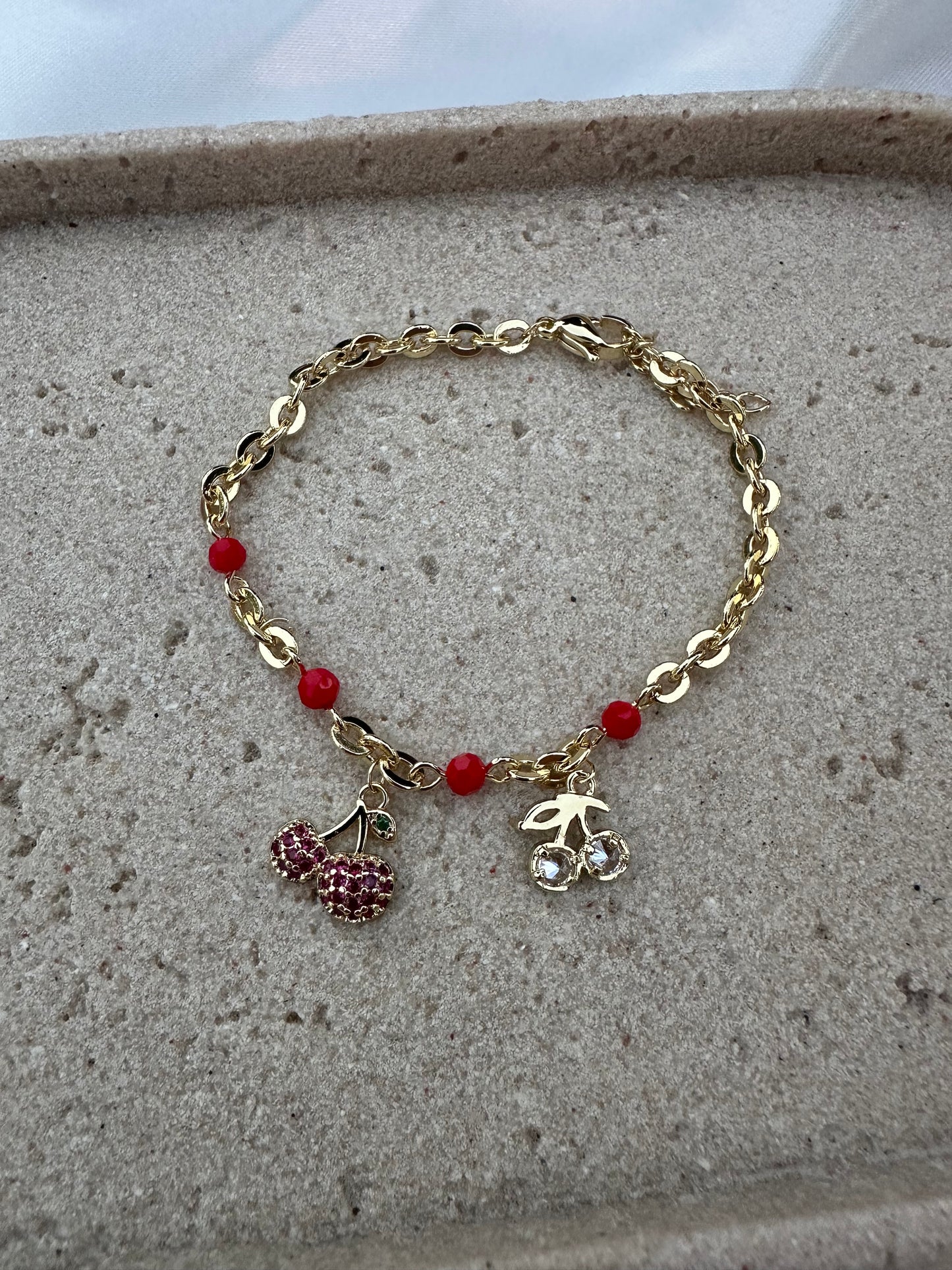 Cherry Charm Gold-Plated Bracelet – Sweet & Playful