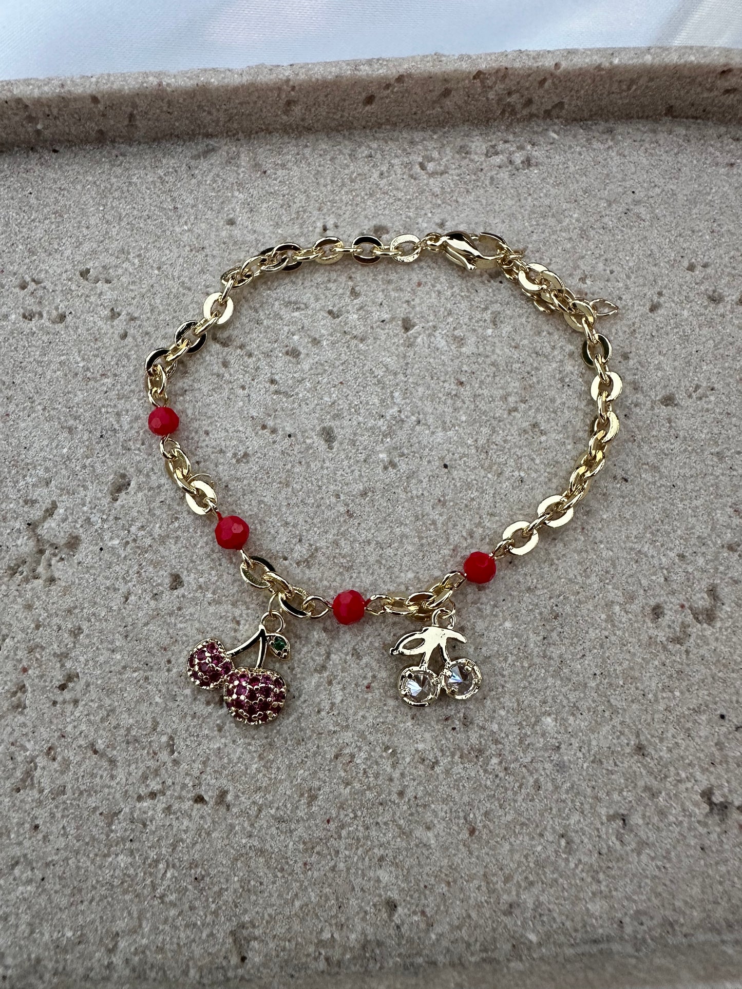Cherry Charm Gold-Plated Bracelet – Sweet & Playful