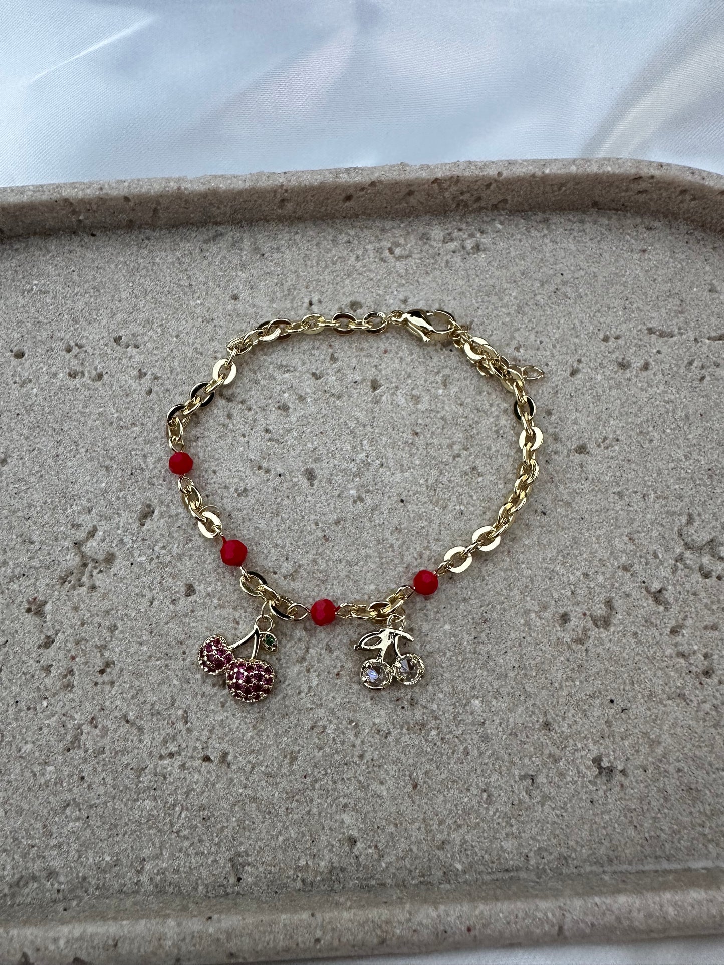 Cherry Charm Gold-Plated Bracelet – Sweet & Playful