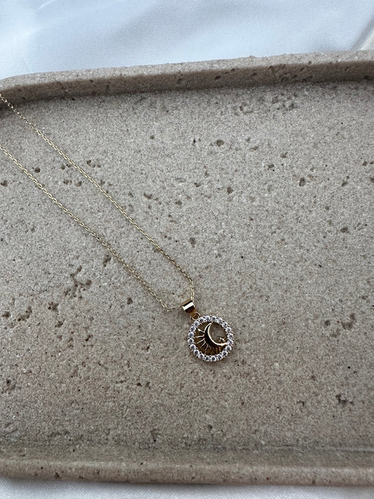 Everluxe Sun & Moon Necklace – Gold Plated with CZ Halo
