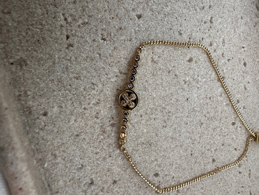 Gold Adjustable Clover Bracelet with Sparkling CZ Accents