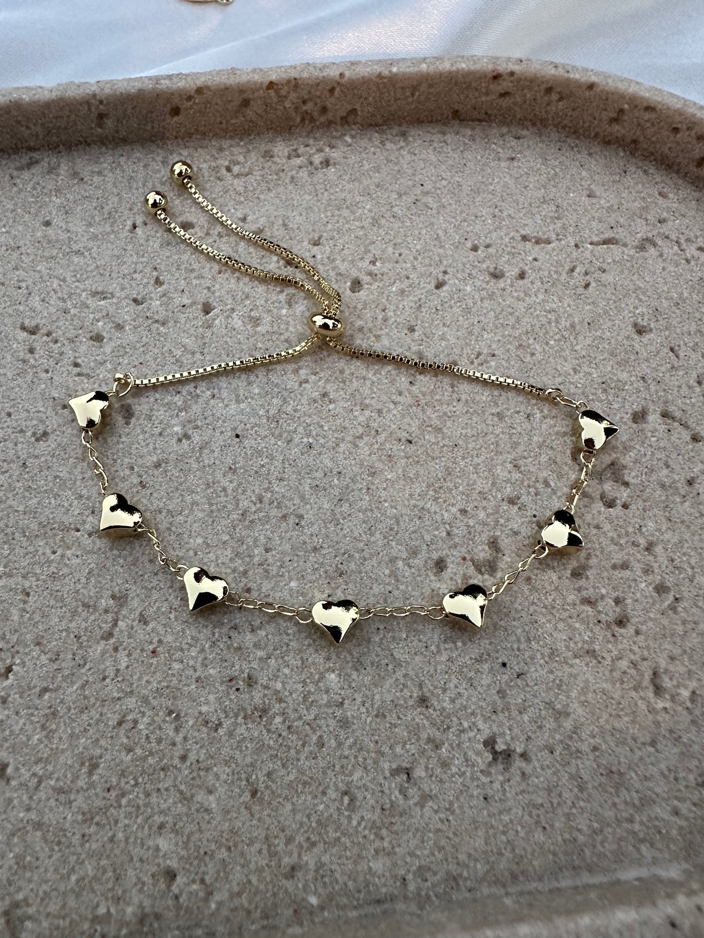 Adjustable Gold Heart Bead Bracelet